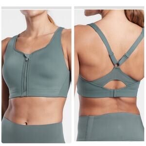 Athleta Advance Zip Front Gray Active Wear Sport Bra Racerback Size 32B